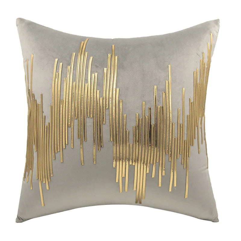 GUVINCI Midcentury Modern Faux Gilt Metallic Stripes Decorative Cushion Cover Luxury Velvet Throw Pillow Case For Hotel Villa
