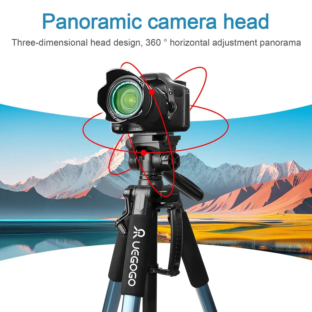 Q188 187cm/73in Tall Tripod Stand for Professional Camera Spotlight Telescope Binoculars 360° Rotatable Phone Holder for Video