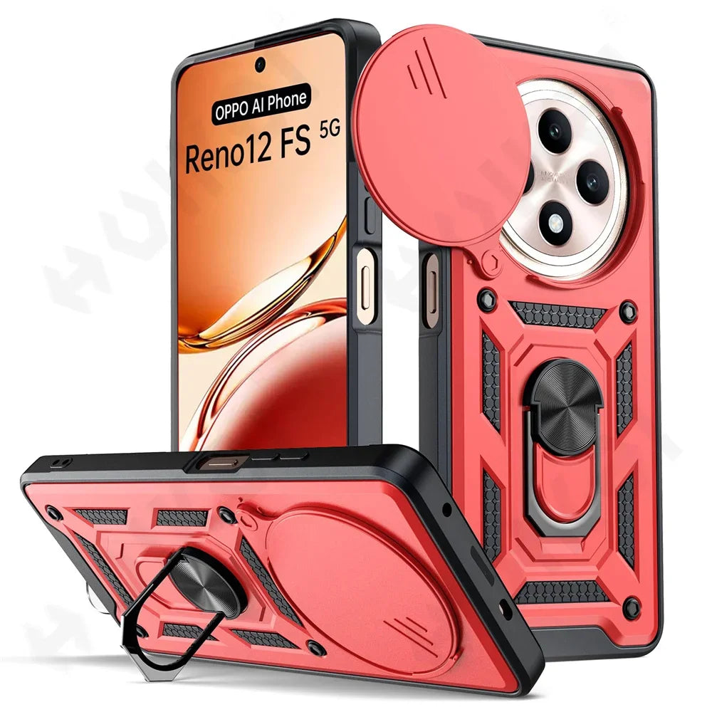 Case for OPPO Realme 13 12 Pro Plus Reno 12 Pro 12F Camera Lens Phone Case Ring Stand Armor TPU Antill Silicone Rotate Cover