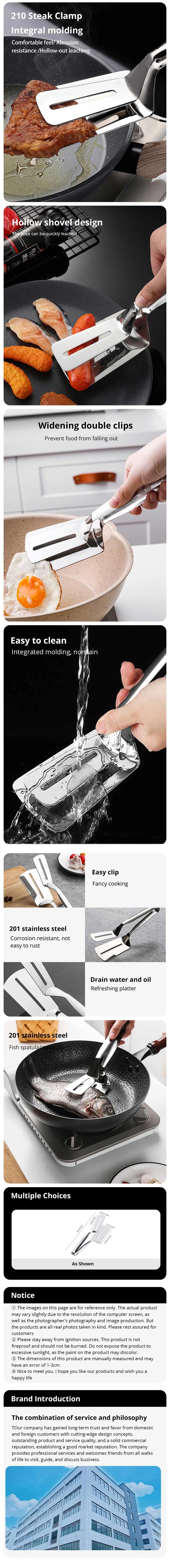 1pc Silvery 201 Stainless Steel Steak Clip Pancake Fried Fish Roast Meat Clip Barbecue Pliers Bread Clip Household Kitchen Tools
