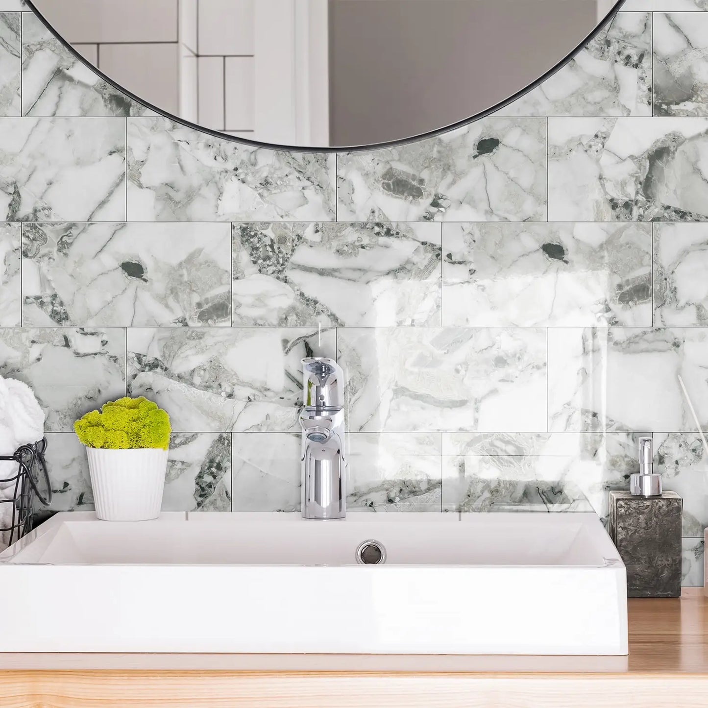 Marble Pattern Wall Sticker, 16/32/64pcs Peel & StickWall Decal, Waterproof Decorative Sticker For Home