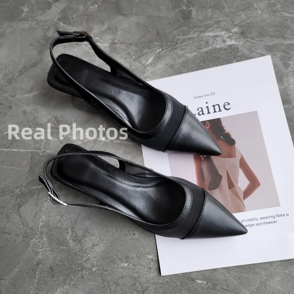 FEDONAS Ins Women Kitten Heels Slingbacks Sandals Leopard Genuine Leather Pointed Toe Party Wedding Shoes Woman Quality Pumps