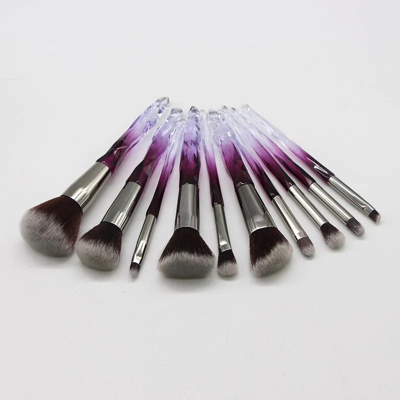 Makeup Brush Set 10Pcs Crystal Eyebrow Shadow Lip Pencil Blush Cosmetic Brushes Transparent Diamond Handle Novice Beauty Tools