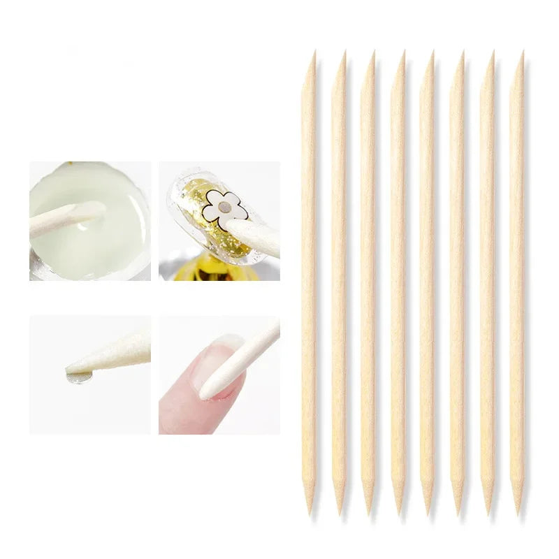 100PCS Cuticle Pusher Remover Nail Art Tools Orange Wood Sticks Rhinestones Picker Bead Pusher Manicure Pedicure Care