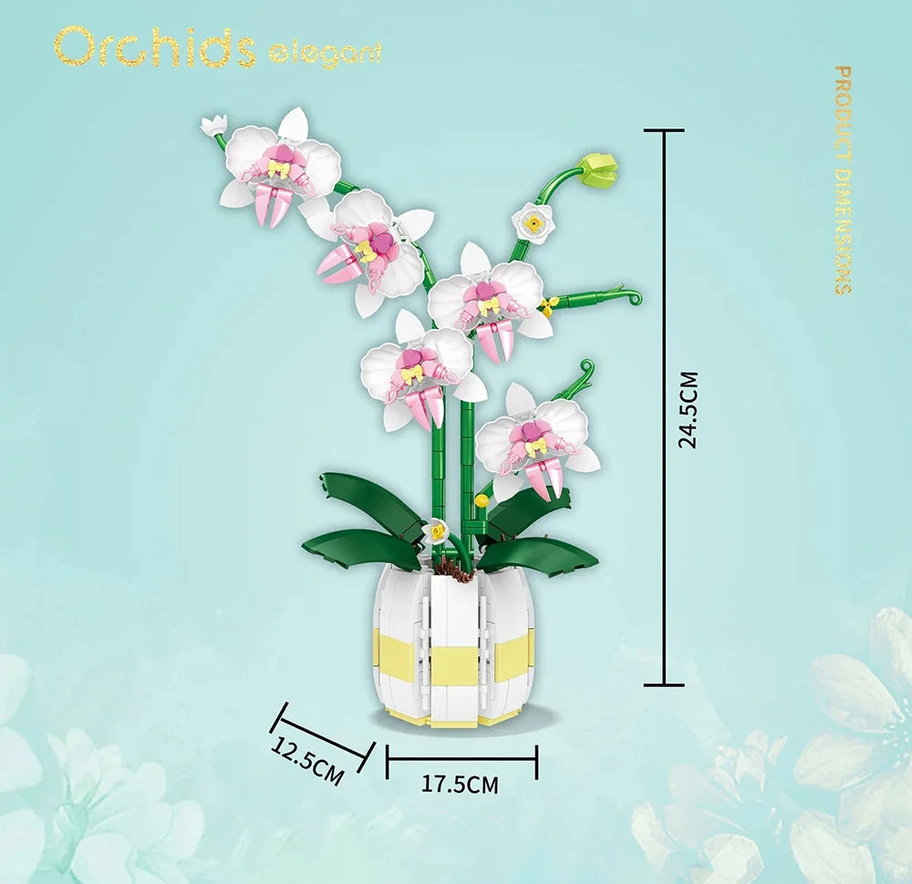 616PCS Orchid Building Blocks Flowers Bouquet Flower Blocks Bonsai Plant Model Bricks Romantic Home Decoration Toy For Kids Gift