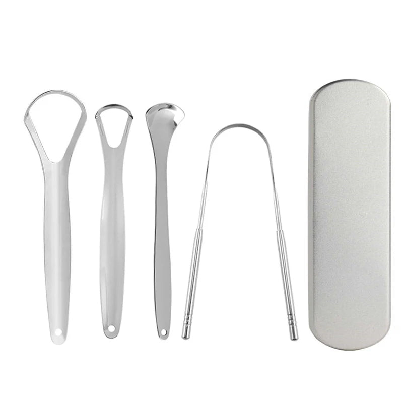 Stainless Steel Tongue Scraper Cleaner Travel Handy Case Fresh Breath Cleaning Coated Oral Hygiene Scrapper Cleaning Tools