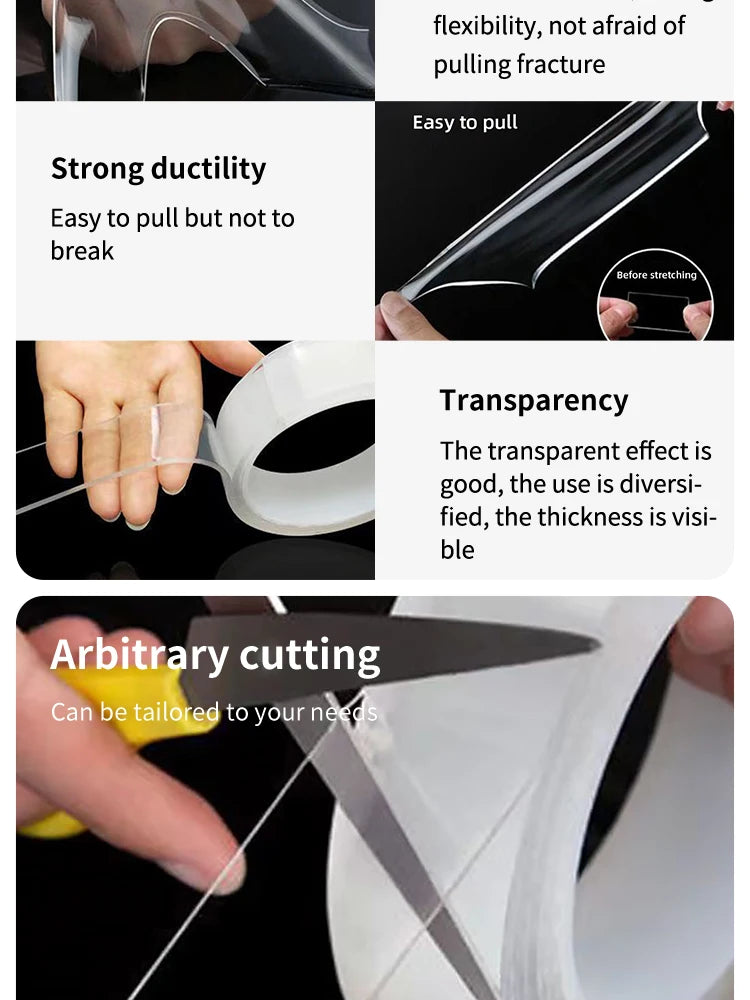 Nano Double Sided Adhesive Waterproof Transparent Reusable Acrylic Double Side Adhesive Suitable For Home Bathroom Decoration