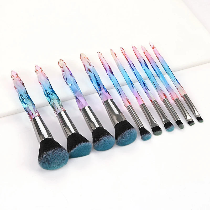 Makeup Brush Set 10Pcs Crystal Eyebrow Shadow Lip Pencil Blush Cosmetic Brushes Transparent Diamond Handle Novice Beauty Tools