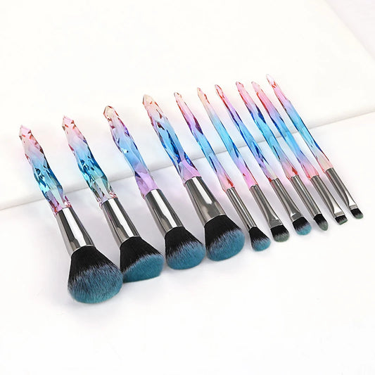 Makeup Brush Set 10Pcs Crystal Eyebrow Shadow Lip Pencil Blush Cosmetic Brushes Transparent Diamond Handle Novice Beauty Tools