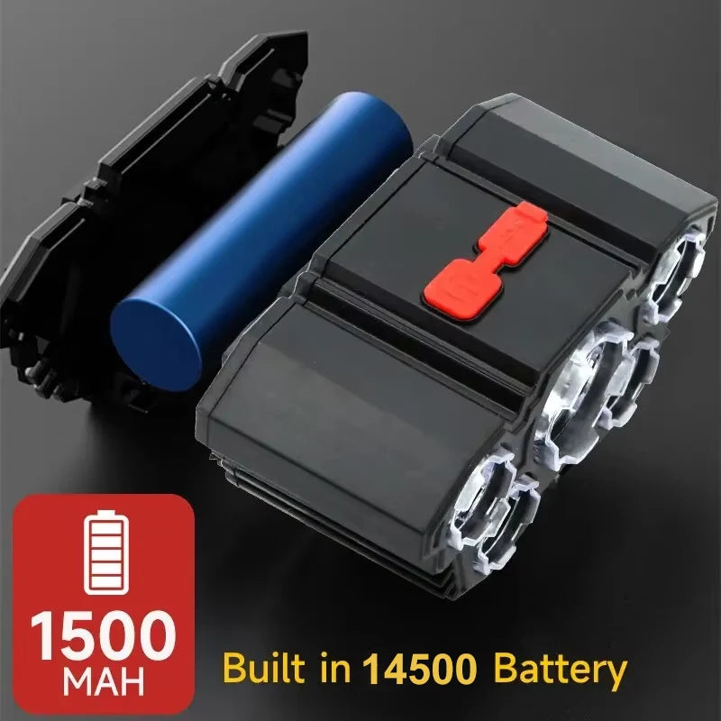 5 LED Flashlight Rechargeable with Built in 14500 Battery Strong Light Camping Adventure Fishing Head Light Headlamp