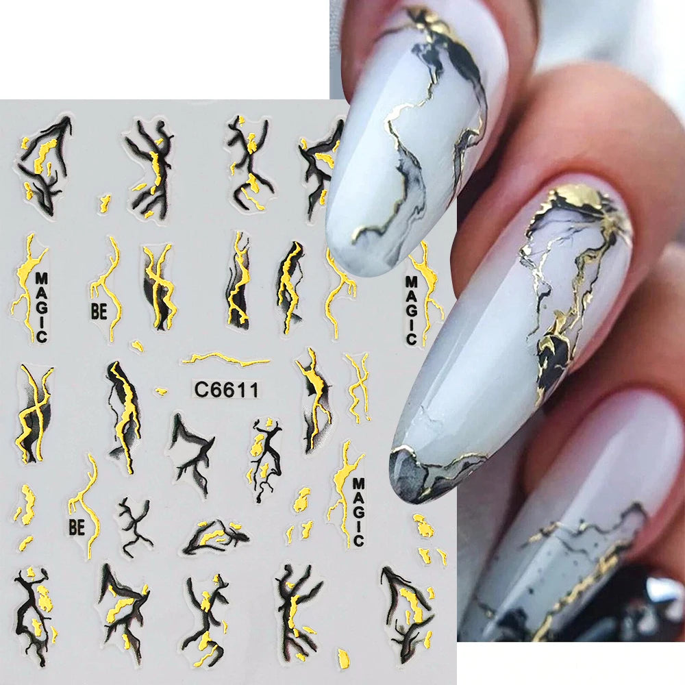 1Pcs Blue Purple Marble Stripe 3D Nail Art Stickers Bronzing Wave Line Ink Blooming Geometry Slider Self-Adhesive Manicure Decal