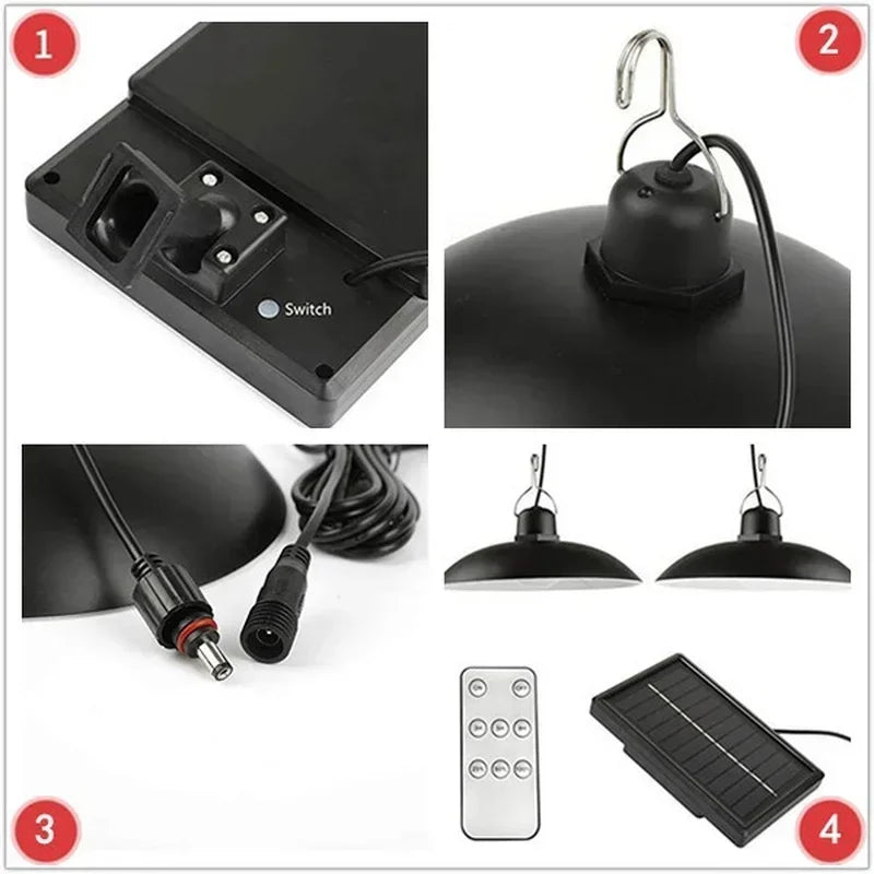 2/1 Head Solar Pendant Light Remote Outdoor Lamp Waterproof Power Garden Chandelier Indoor Garden Yard Shed Barn LED with Remote