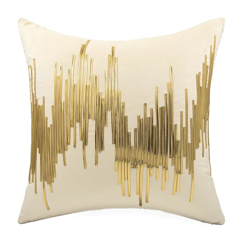 GUVINCI Midcentury Modern Faux Gilt Metallic Stripes Decorative Cushion Cover Luxury Velvet Throw Pillow Case For Hotel Villa