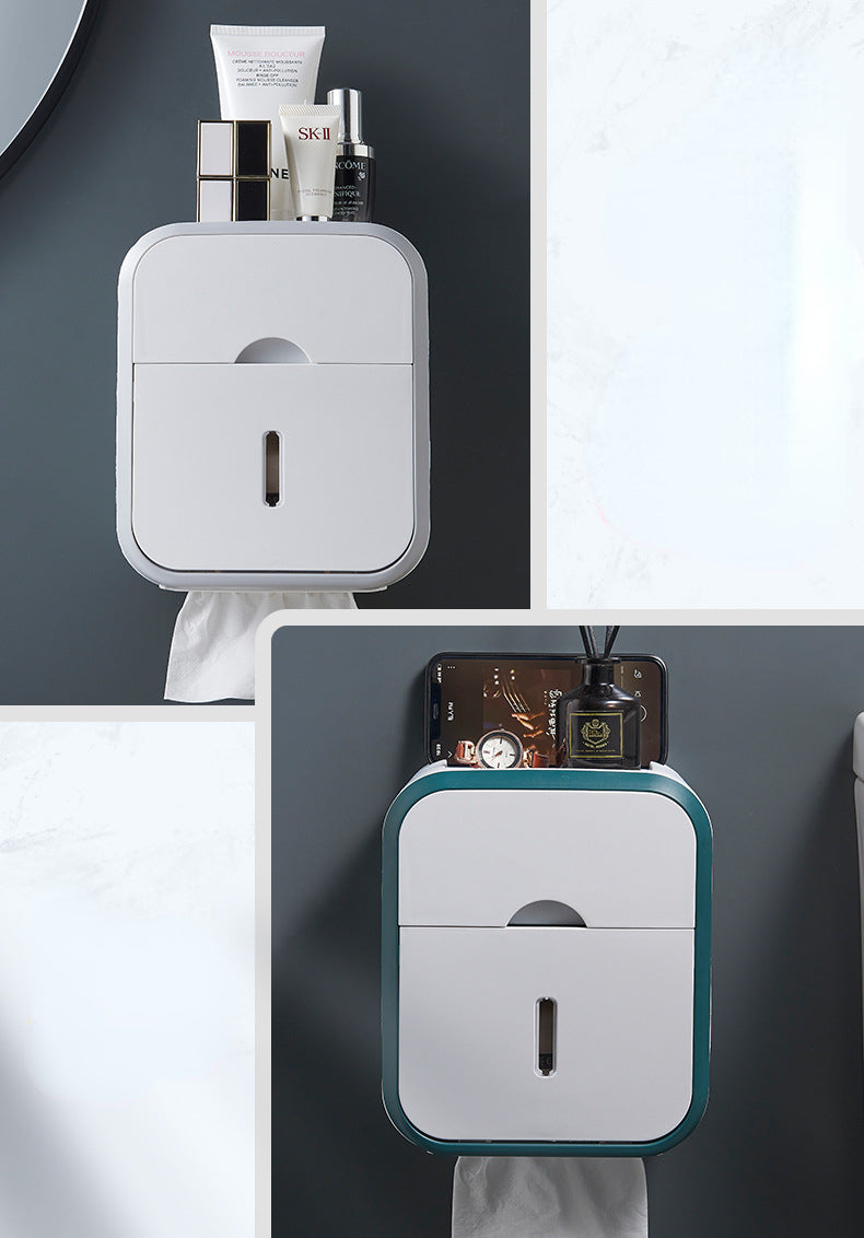 Punch-free Toilet Paper Holder Box Waterproof Tissue Storage Box  Bathroom Rack Wall Mounted Kitchen Bathroom Storage Holder