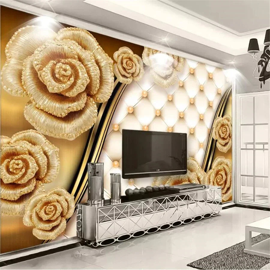 wellyu Custom 3D wallpaper luxury black dahlia soft bag jewelry обои TV background wall living room bedroom moisture wallpaper