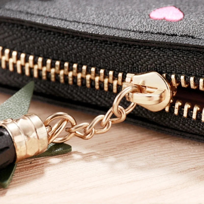 Pu Leather Card Bag Mini Wallet Ladies Money Clip Love Embroidery Multifunctional Wallet Women Short Certificate Storage Bags