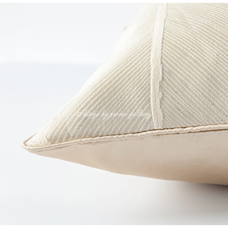 GUVINCI GALLERY Modern Simplicity Beige White Cushion Cover Herringbone Pattern Jacquard Pillowcase For Living Room Sofa Bedroom