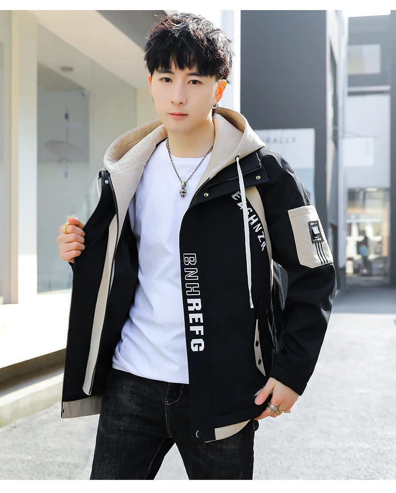 Fashion Spring Autumn Casual Hooded Jacket For Men's Loose Coat Hip Hop Streetwear Zipper Windbreaker Youth Outdoor Top Clothing
