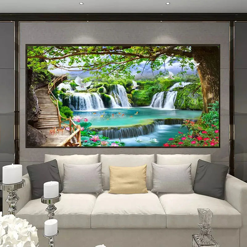 Green Big Tree Waterfall Nature Landscape Wall Painting Custom 3D Photo Wallpaper For Living Room TV Background Mural De Parede