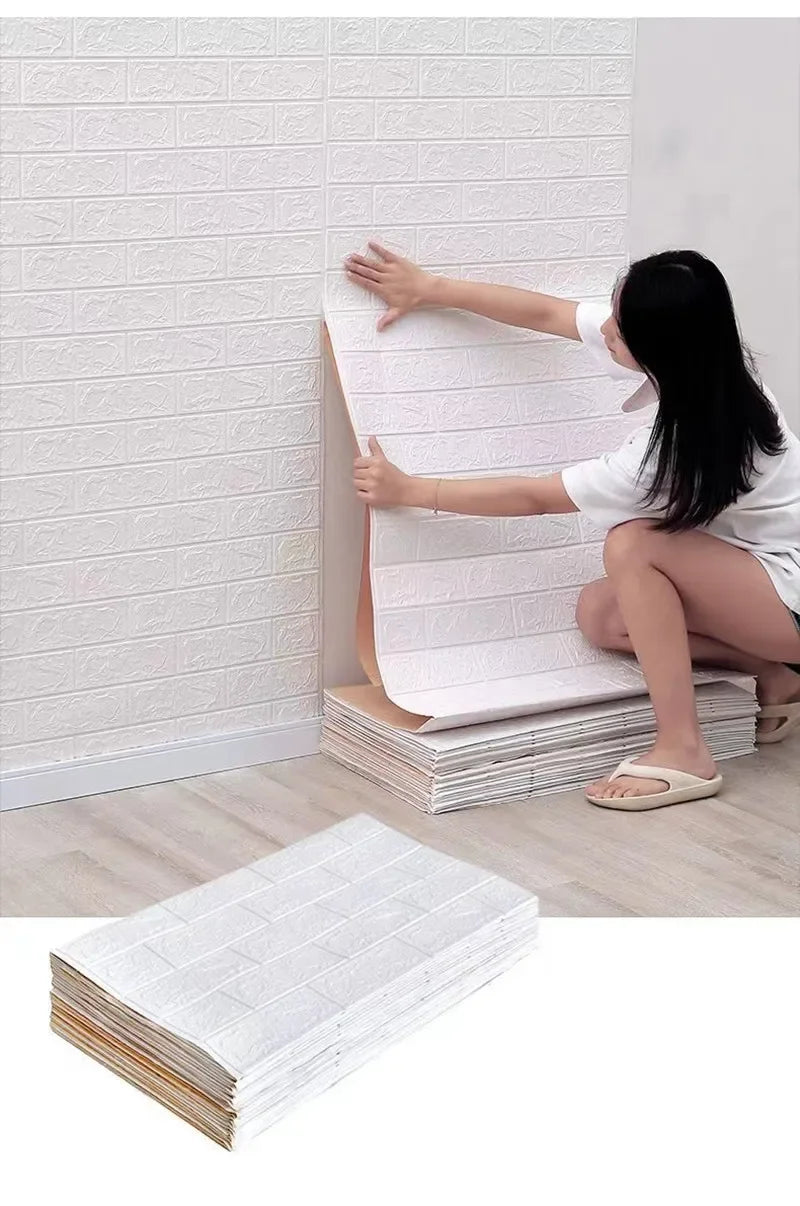 3D Self-Adhesive Wallpaper Continuous Waterproof Brick Wall Stickers Living Room Bedroom Children's Room Home Decoration