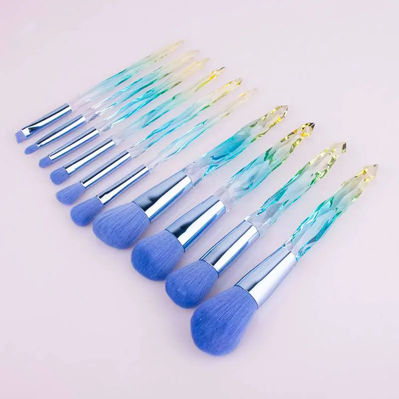 Makeup Brush Set 10Pcs Crystal Eyebrow Shadow Lip Pencil Blush Cosmetic Brushes Transparent Diamond Handle Novice Beauty Tools