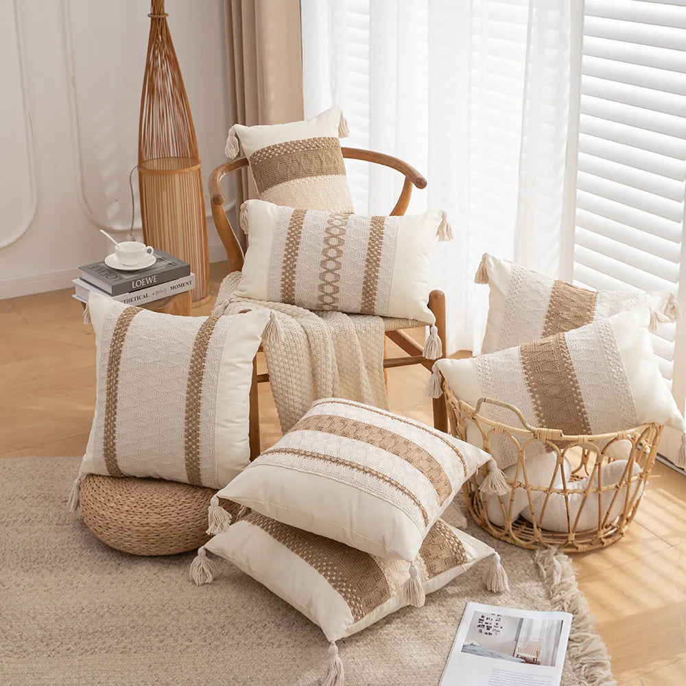 30x50/45x45cm Bohemian Linen Embroidered Fringed Throw Pillow Cover Waist Light Luxury Cushion Cover Pillowcase Home Decor