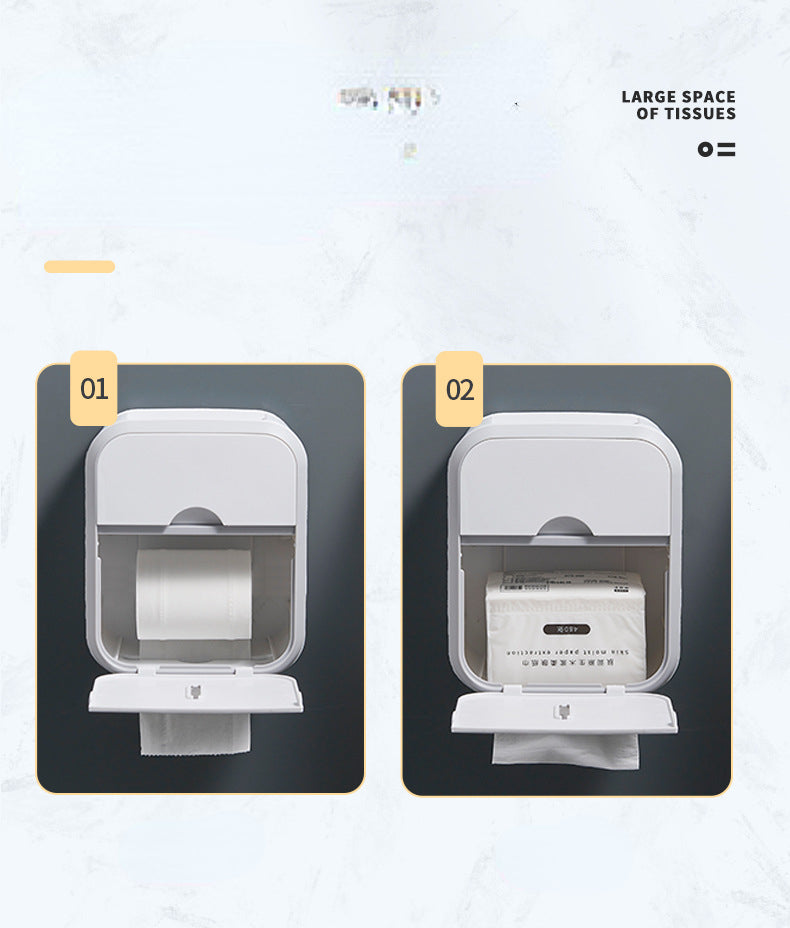 Punch-free Toilet Paper Holder Box Waterproof Tissue Storage Box  Bathroom Rack Wall Mounted Kitchen Bathroom Storage Holder