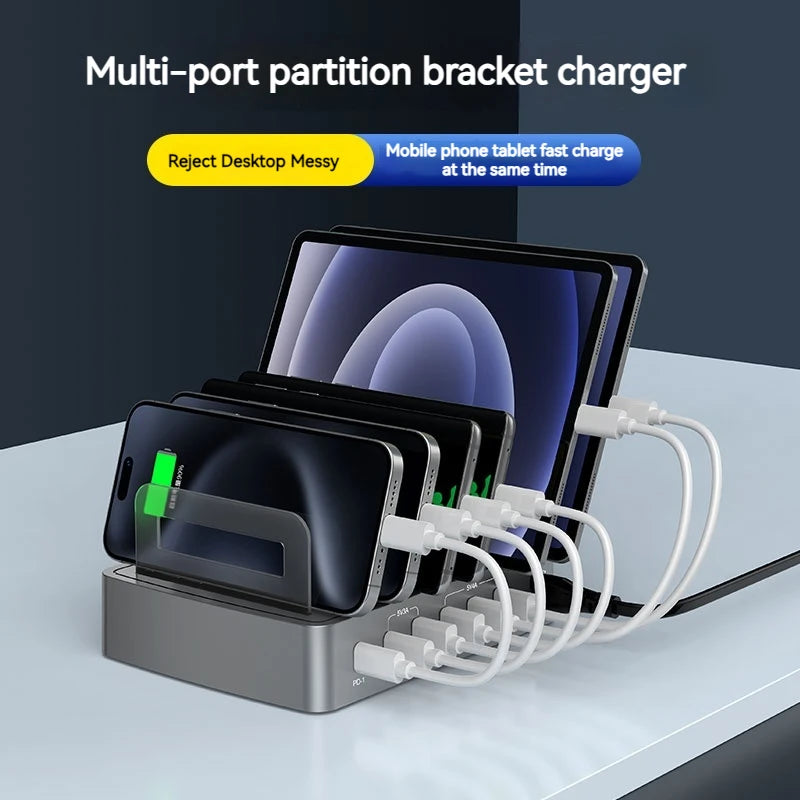 6IN1 Universal 72W 6 Port Multi USB Type C QC3.0 Charger PD Fast Charging Dock Station for Iphone 16 15 14 13 12 Pro Max Samsung