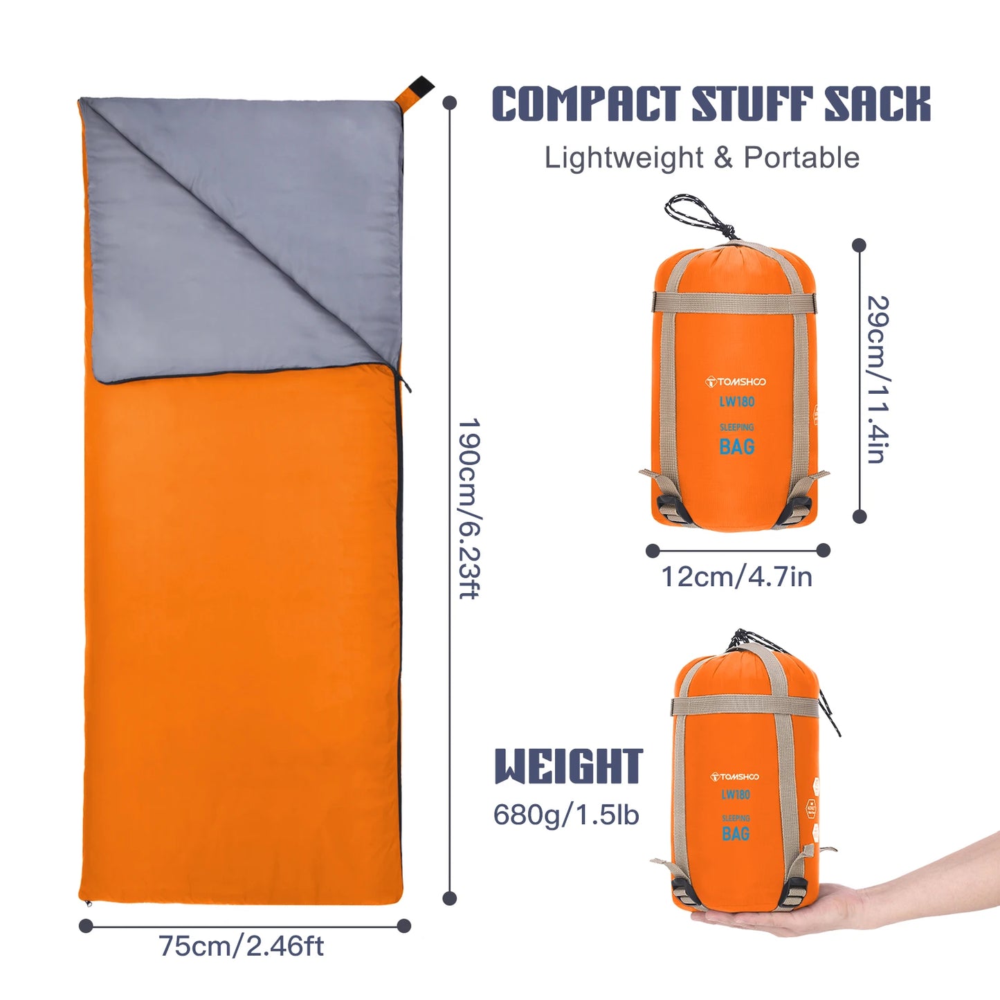 Tomshoo Ultralight Sleeping Bag for Adults 3 Season Outdoor Envelope Sleeping Bag for Camping Backpacking Travel Hiking Supplies