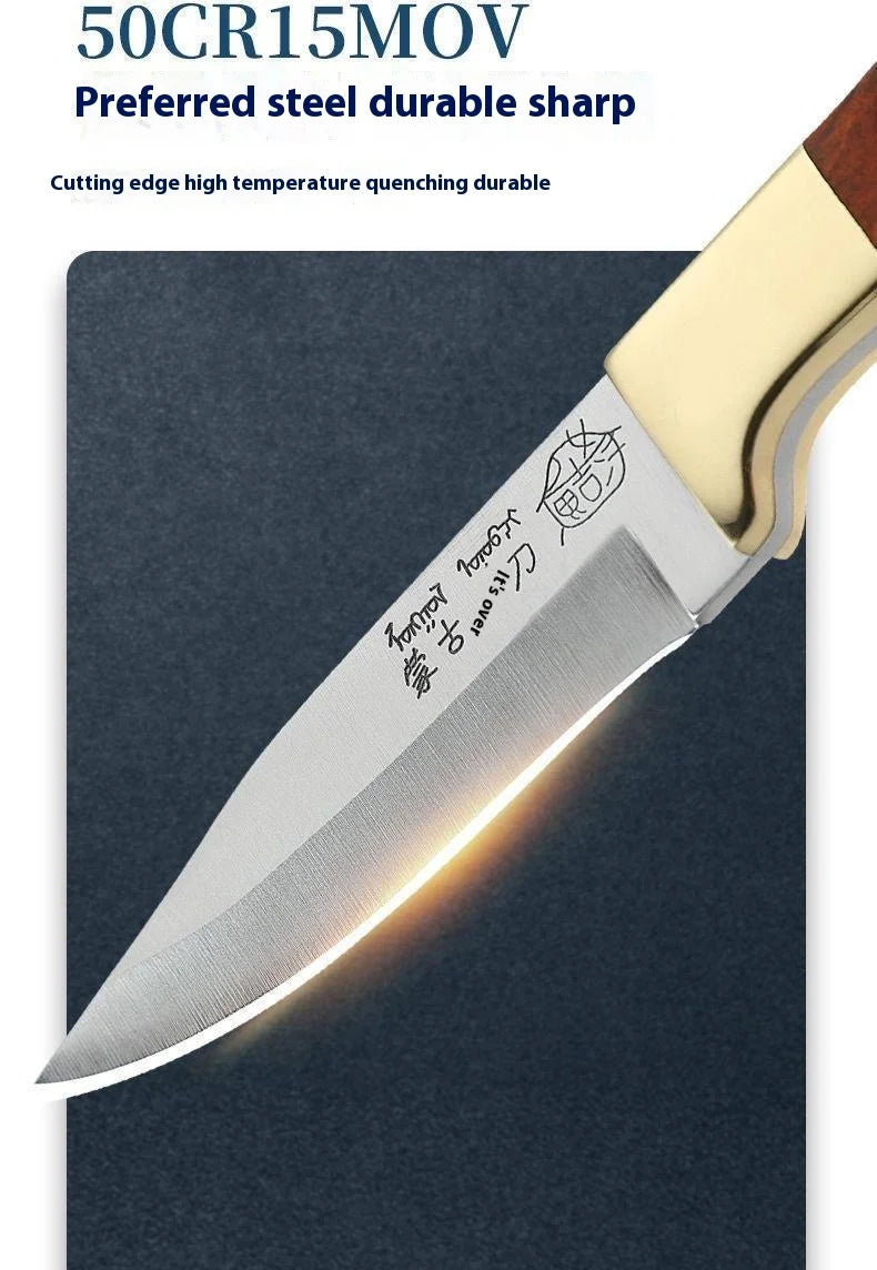 Hand steak meat knife camping copper head knife handlebar meat special knife multifunction fruit knife barbecue meat cutter knif