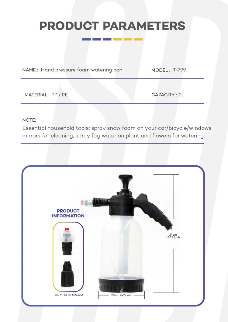 Continuous Hand Pump Pressure Sprayer, Hand held Garden Sprayer for Home, Lawn, Garden, Car Detailing and More, 2 L / 0.5 Gallon
