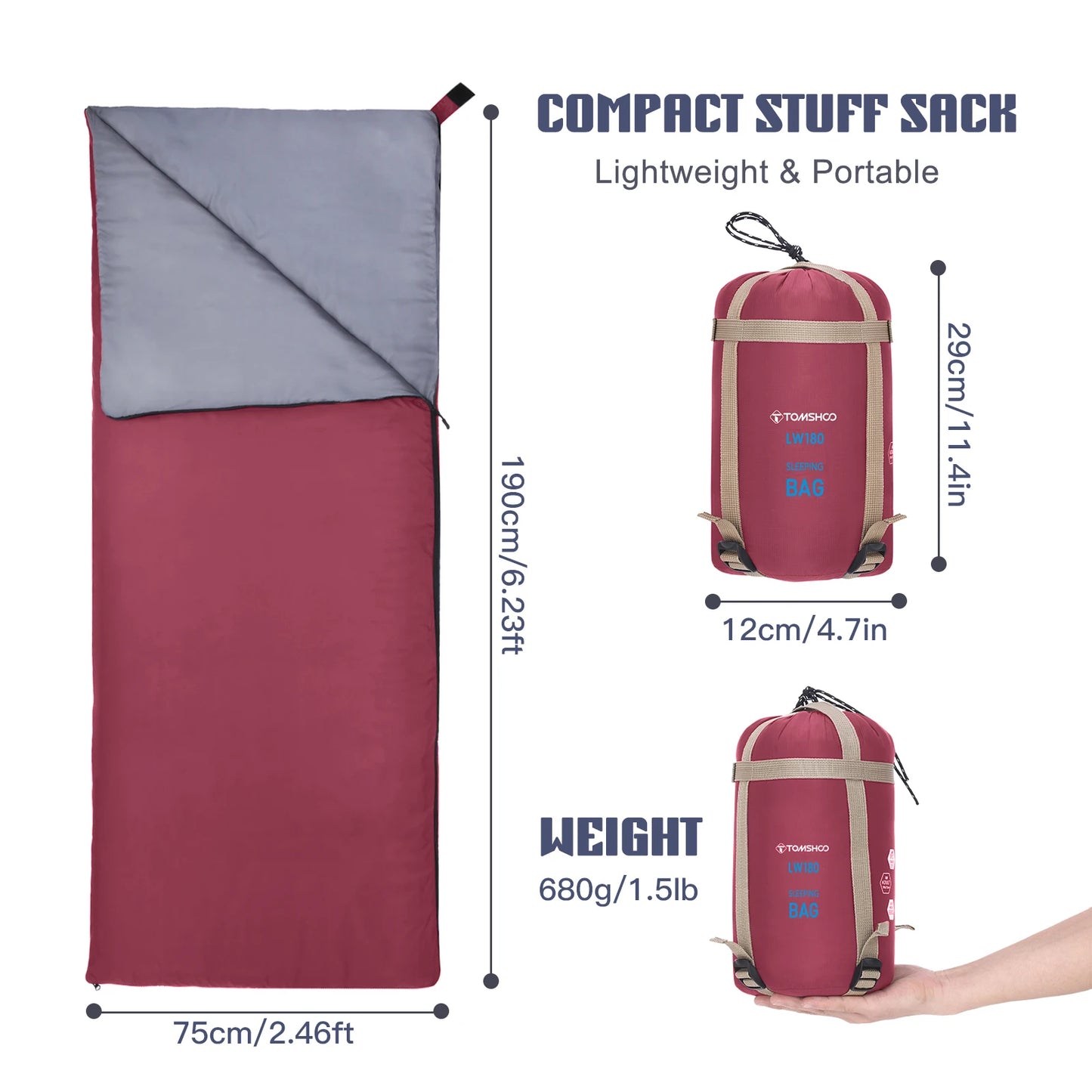 Tomshoo Ultralight Sleeping Bag for Adults 3 Season Outdoor Envelope Sleeping Bag for Camping Backpacking Travel Hiking Supplies