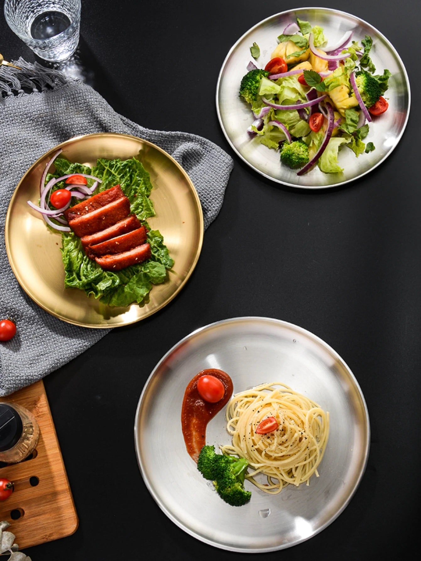 Plate tray, dining tray, steak plate, barbecue plate, Korean stainless steel circular barbecue plate