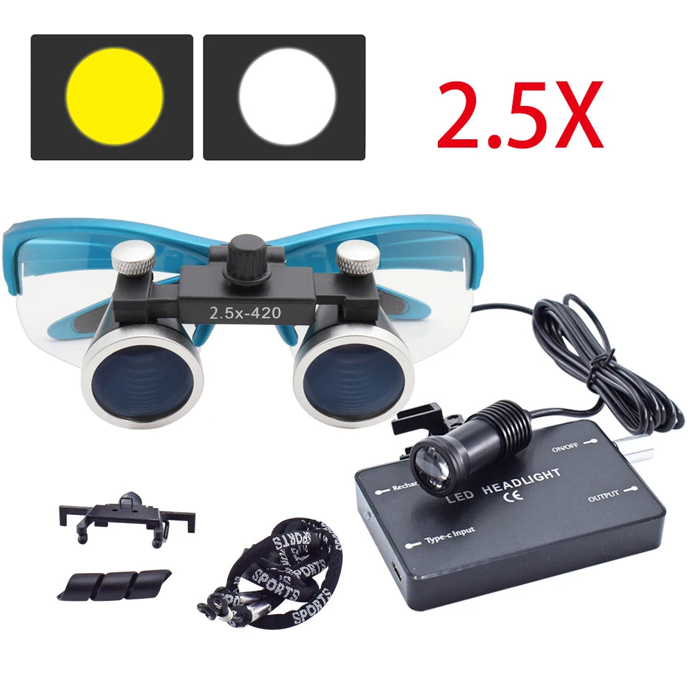 Dental Loupes Dental Magnifier Dental Lab Medical Loupes Magnification Binocular 2.5/3.5x Headlight Headlamp 3W/5W Seperately
