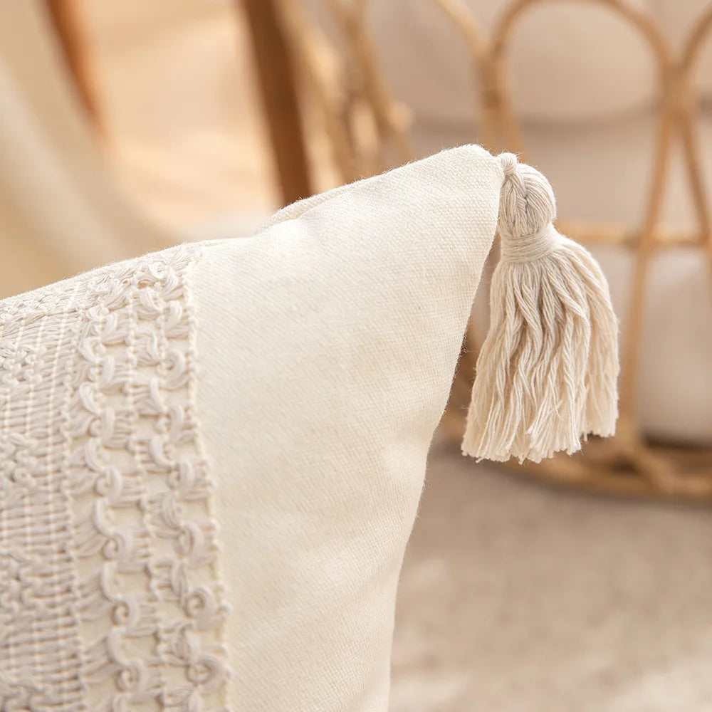 30x50/45x45cm Bohemian Linen Embroidered Fringed Throw Pillow Cover Waist Light Luxury Cushion Cover Pillowcase Home Decor