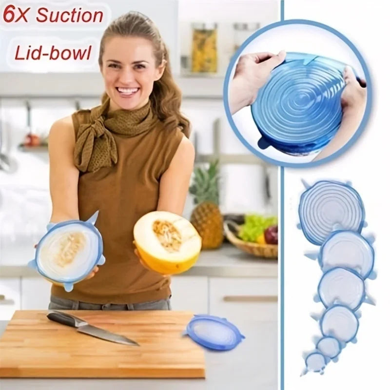 6Pcs/Set Transparent Silicone Kitchen Utensils Fresh-keeping Stretch Universal Bowl Cover Refrigerator Microwave Oven Sealed