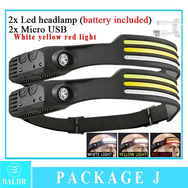 Head Led Light Sensor HeadLight Type-c Rechargeable Head Torch Light Front Led Head Flashlight Super Bright Waterproof Headlamp