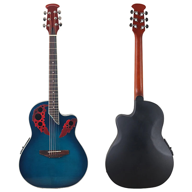 Ovation Model 41 Inch Round Back Electric Acoustic Guitar Cutaway Design 6 Strings Folk Style With Pick Up