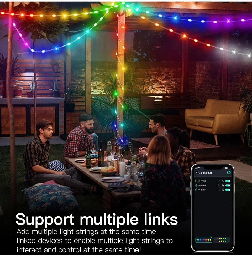 20M RGBIC USB 5V LED Sting Light Bluetooth Music APP WS2812 Programmable DIY Fairy Lights Birthday Party Garland Christmas Decor