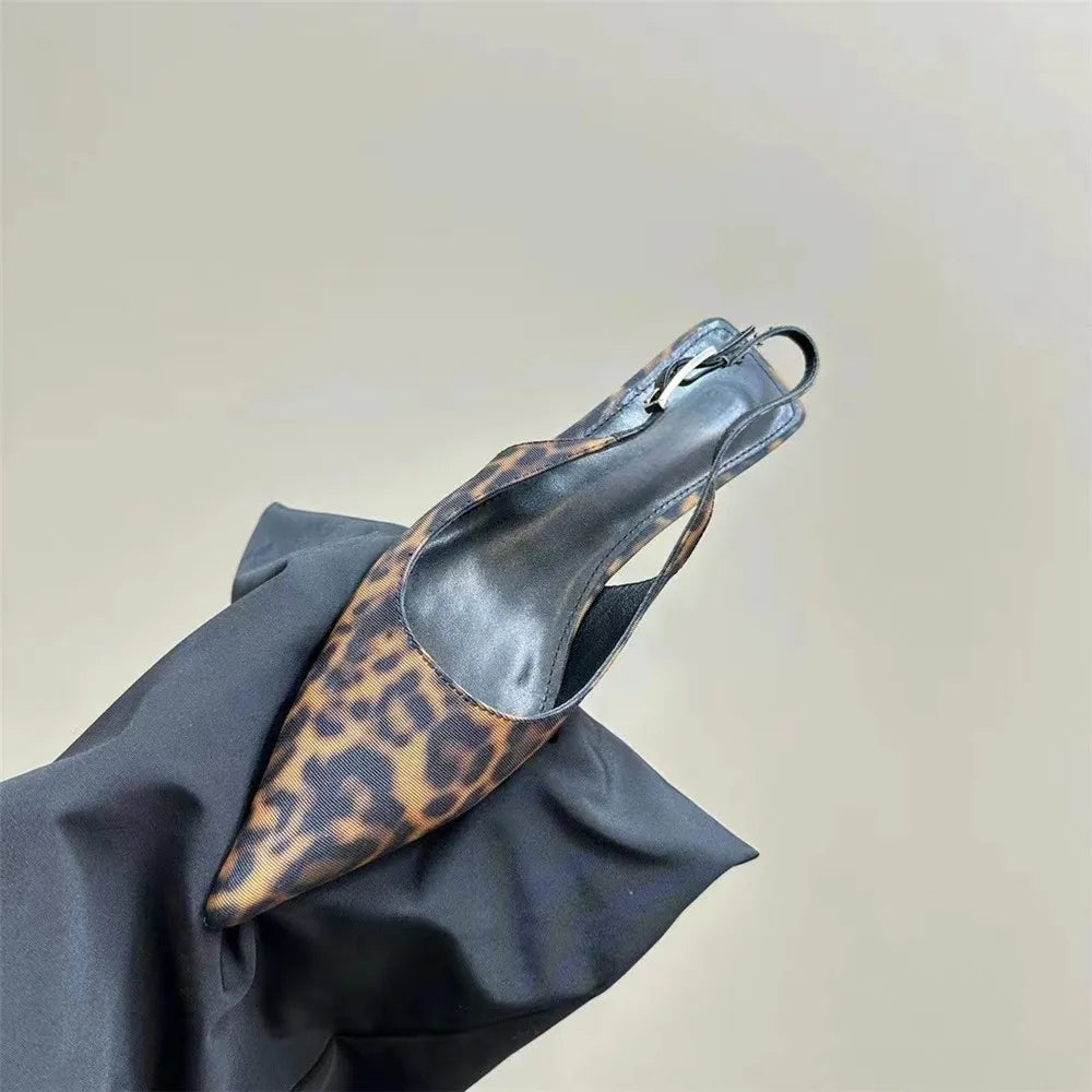 FEDONAS Ins Women Kitten Heels Slingbacks Sandals Leopard Genuine Leather Pointed Toe Party Wedding Shoes Woman Quality Pumps