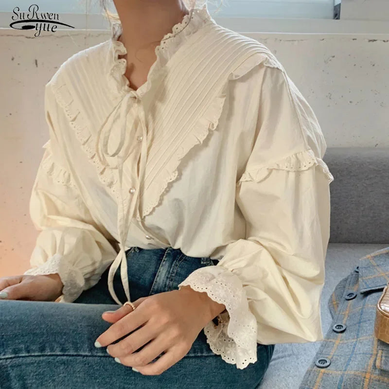 Autumn Fashion Button Up Shirt Spring Vintage Blouse Women White Lady Long Sleeves Female Loose Streetwear Shirts Design Tops