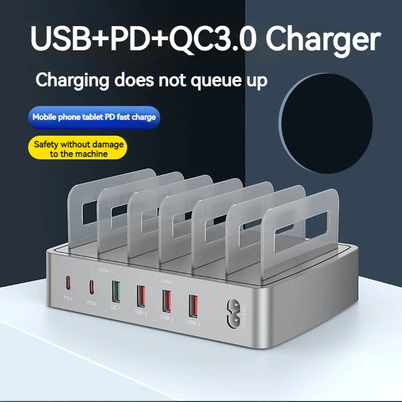 6IN1 Universal 72W 6 Port Multi USB Type C QC3.0 Charger PD Fast Charging Dock Station for Iphone 16 15 14 13 12 Pro Max Samsung