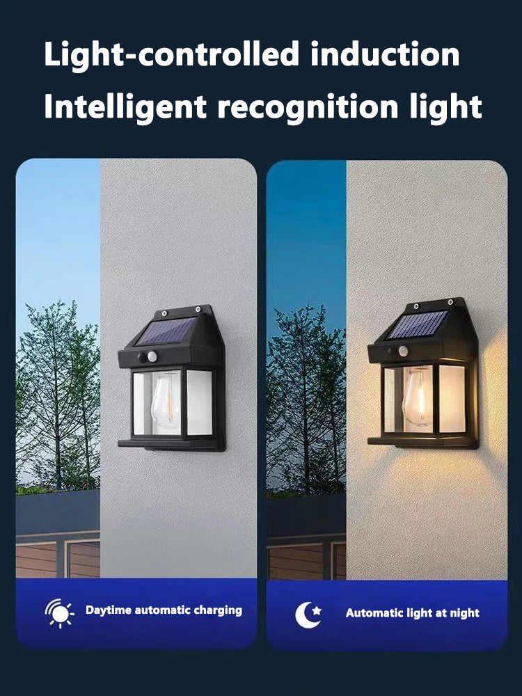 Outdoor Solar Tungsten Wall Light with Motion Sensor IP65 Waterproof LED Safety Light for Patio Outdoor Deck Porch Barn Balcony