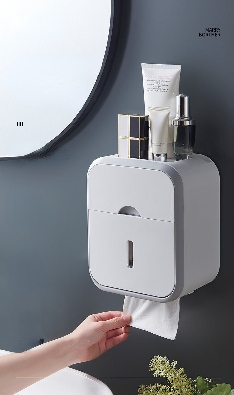 Punch-free Toilet Paper Holder Box Waterproof Tissue Storage Box  Bathroom Rack Wall Mounted Kitchen Bathroom Storage Holder
