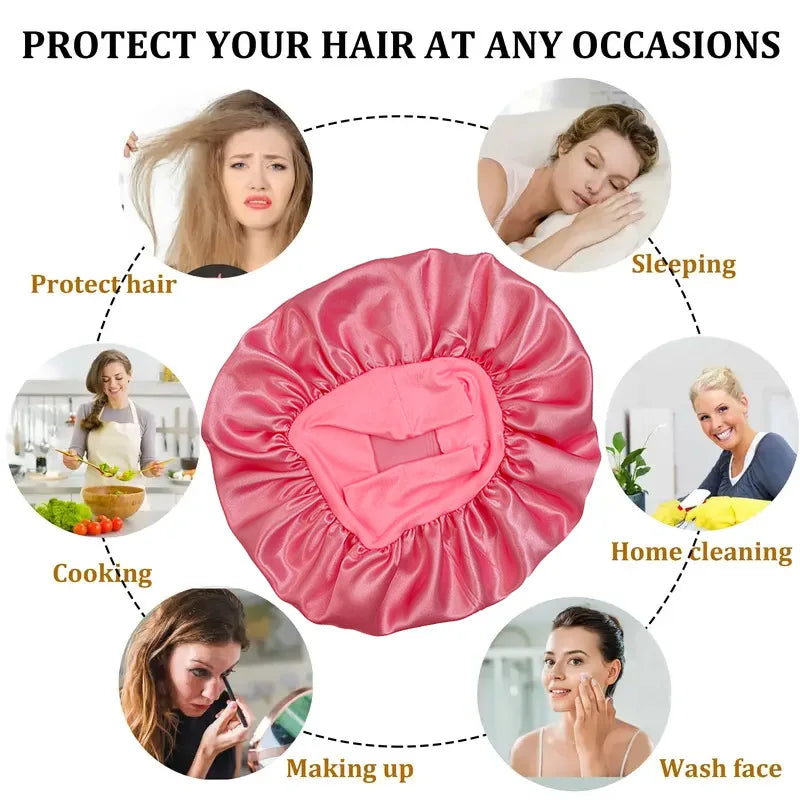 Satin Bonnets Night Sleeping Cap Large Elastic Wide Soft Band Colorful Silk Hat for Curly Hair Care Beauty Makeup for Women