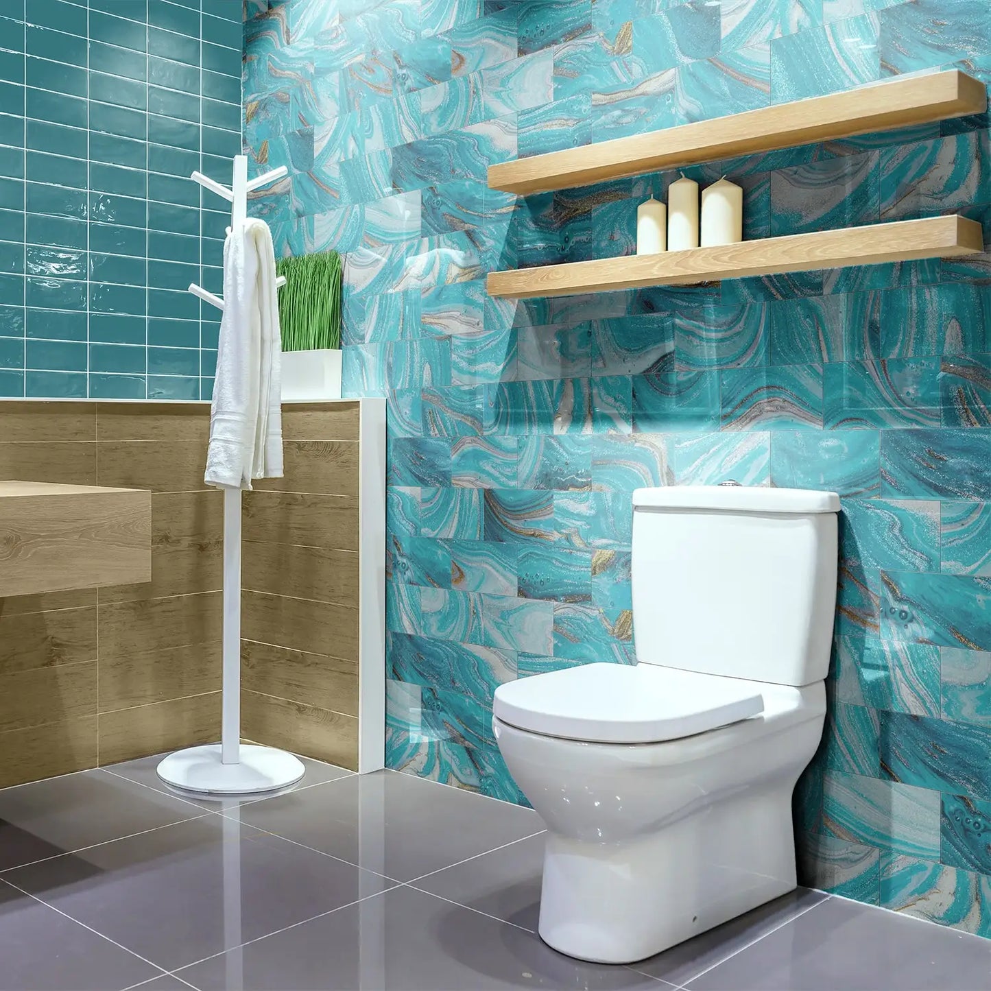 Marble Pattern Wall Sticker, 16/32/64pcs Peel & StickWall Decal, Waterproof Decorative Sticker For Home