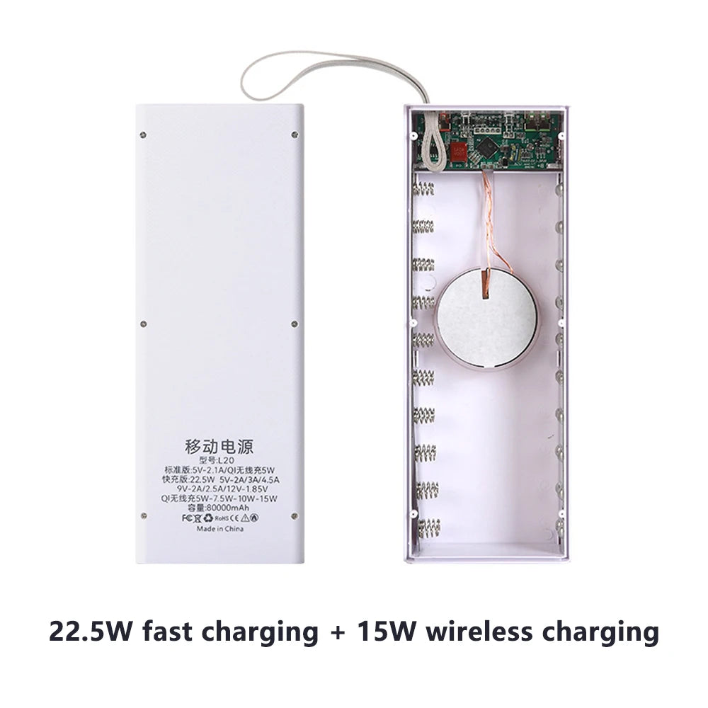20x18650 Batteries Power Bank Case DIY Mobile Power Supply Battery Storage Boxes 22.5W Fast Charge With 15W Wireless Charging