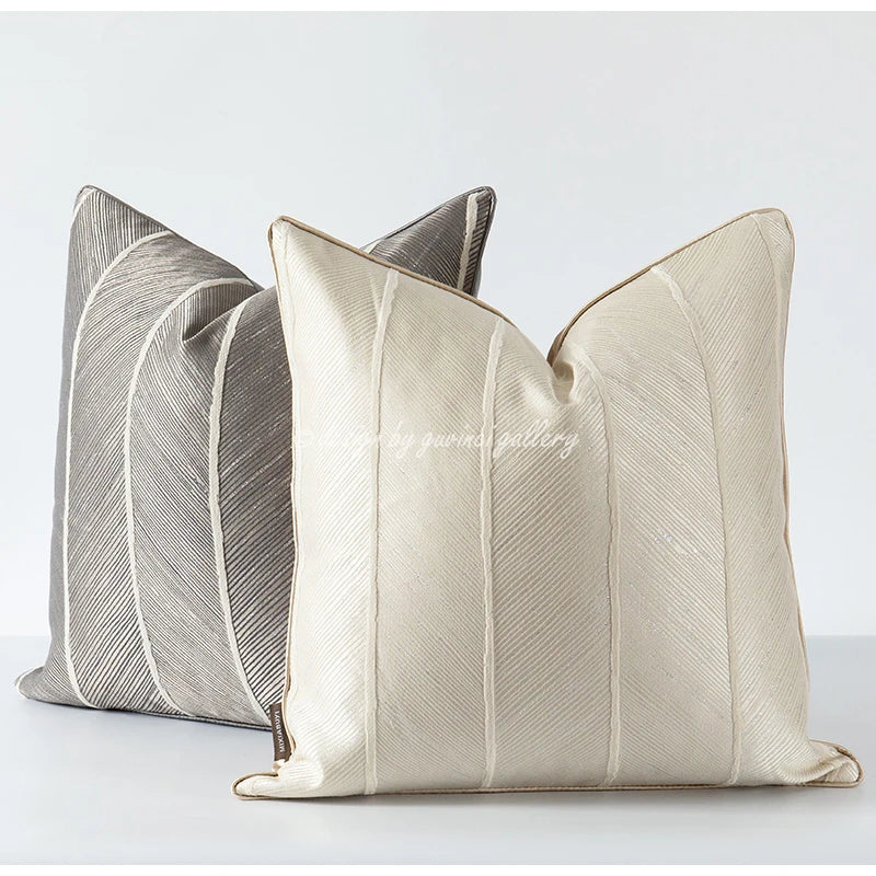 GUVINCI GALLERY Modern Simplicity Beige White Cushion Cover Herringbone Pattern Jacquard Pillowcase For Living Room Sofa Bedroom
