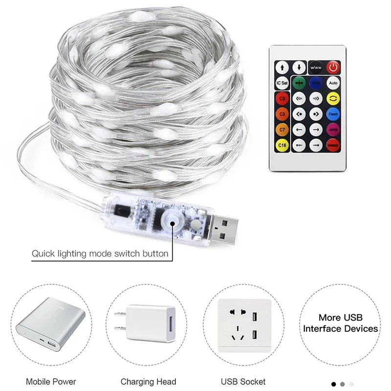 20M RGBIC USB 5V LED Sting Light Bluetooth Music APP WS2812 Programmable DIY Fairy Lights Birthday Party Garland Christmas Decor