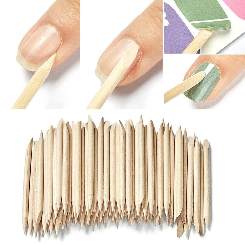 100PCS Cuticle Pusher Remover Nail Art Tools Orange Wood Sticks Rhinestones Picker Bead Pusher Manicure Pedicure Care